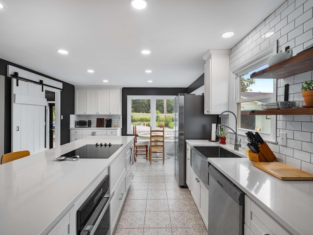 2521 Greens Mill Rd, Columbia, TN 38401 - kitchen with appliances with stainless steel finishes, a sink, tasteful backsplash, open shelves, and light countertops
