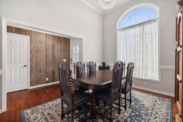 1179 Viewmont Dr, Clarksville, TN 37040 - dining space featuring a chandelier, wood finished floors, ornamental molding, and baseboards