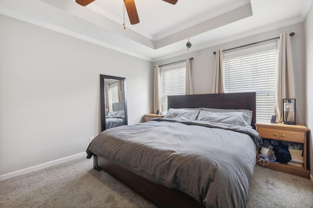 1179 Viewmont Dr, Clarksville, TN 37040 - carpeted bedroom with a tray ceiling, baseboards, crown molding, and ceiling fan