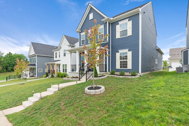 8061 Warbler Way, Brentwood, TN 37027 - view of front of property featuring a porch, a front lawn, and central air condition unit