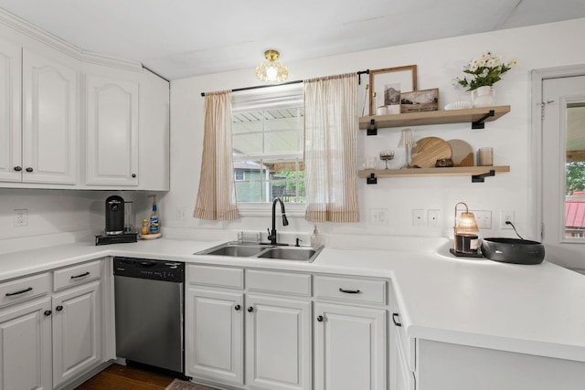 301 Tyler Dr, Hermitage, TN 37076 - kitchen featuring dishwasher, a sink, white cabinetry, and light countertops