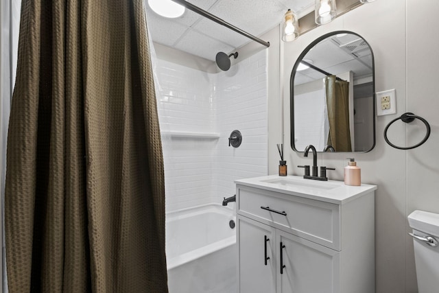 301 Tyler Dr, Hermitage, TN 37076 - full bath featuring a paneled ceiling, shower / bath combo with shower curtain, vanity, and toilet