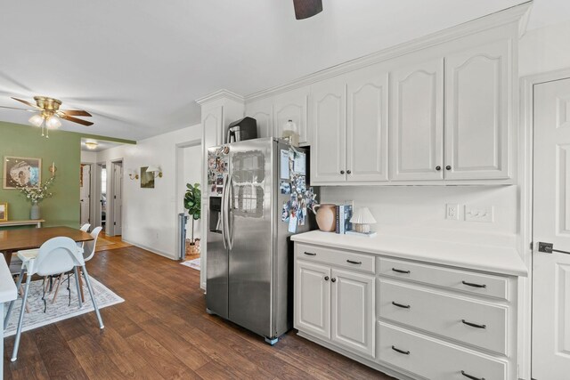 301 Tyler Dr, Hermitage, TN 37076 - kitchen with a ceiling fan, stainless steel refrigerator with ice dispenser, and white cabinets