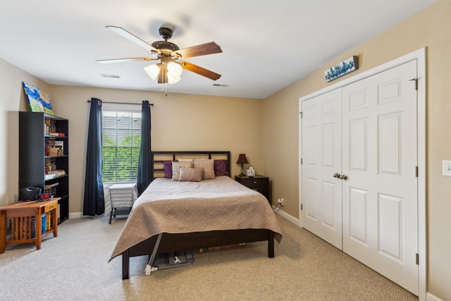2931 Runnymeade Dr, Murfreesboro, TN 37127 - bedroom with light colored carpet, a ceiling fan, baseboards, and a closet