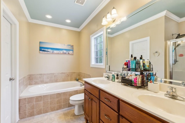 2931 Runnymeade Dr, Murfreesboro, TN 37127 - bathroom with a bath, tile patterned flooring, double vanity, a shower stall, and toilet