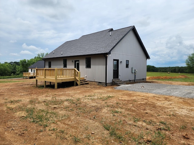 524 Pleasant Hill Rd, Lafayette, TN 37083 - rear view of house featuring roof with shingles, crawl space, and a wooden deck