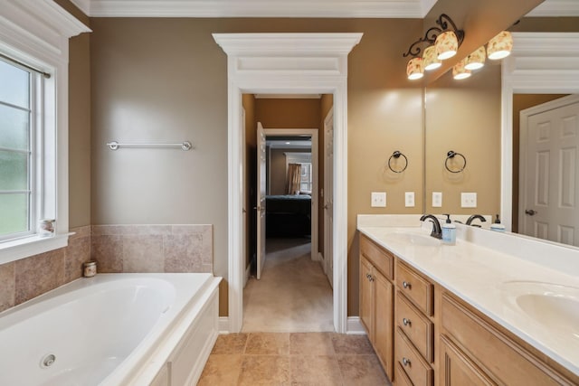 4322 Thoroughbred Ln, Murfreesboro, TN 37127 - full bath featuring double vanity, a tub with jets, tile patterned floors, ornamental molding, and baseboards