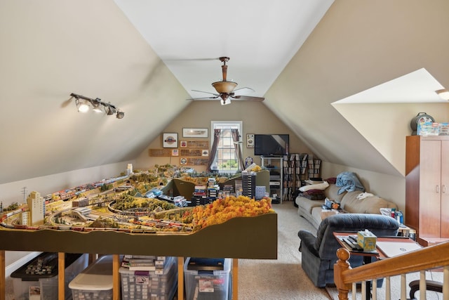 4322 Thoroughbred Ln, Murfreesboro, TN 37127 - rec room featuring carpet, a ceiling fan, and vaulted ceiling