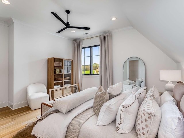 9021 Passiflora Ct, College Grove, TN 37046 - bedroom with wood finished floors, recessed lighting, baseboards, a ceiling fan, and crown molding