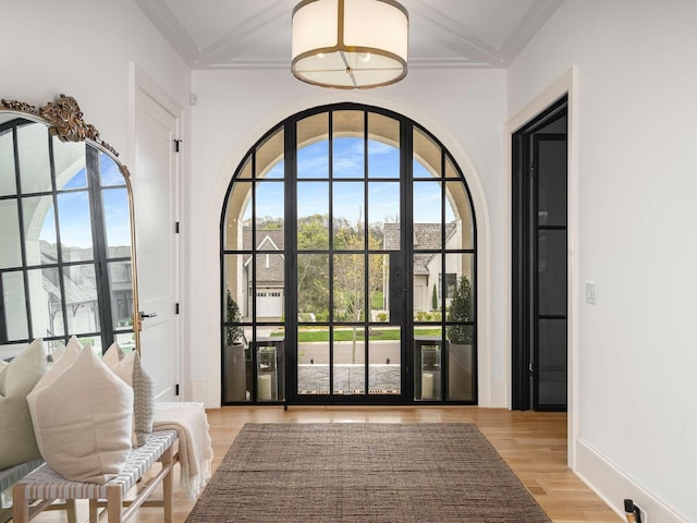 9021 Passiflora Ct, College Grove, TN 37046 - doorway with light wood-type flooring and coffered ceiling