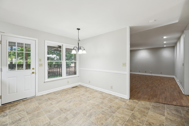3031 Hartford Dr, Murfreesboro, TN 37129 - unfurnished dining area featuring a chandelier and baseboards