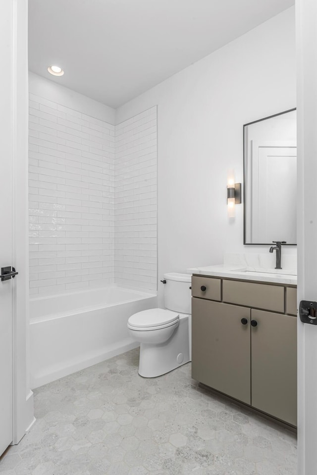 2801A W Kirkwood Ave, Nashville, TN 37204 - bathroom featuring vanity, toilet, bathtub / shower combination, and recessed lighting