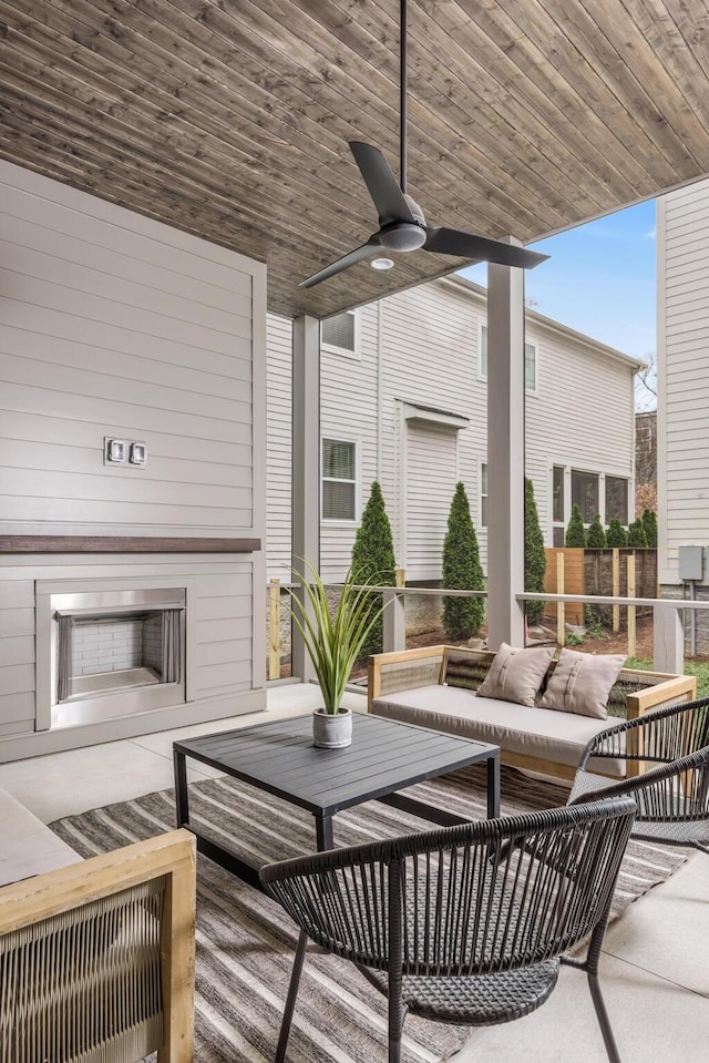 2801A W Kirkwood Ave, Nashville, TN 37204 - view of patio with an outdoor living space with a fireplace and a ceiling fan