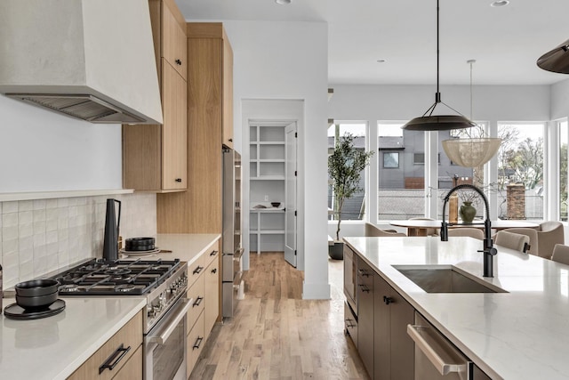 2801A W Kirkwood Ave, Nashville, TN 37204 - kitchen with premium range hood, premium appliances, a sink, light wood-style flooring, and healthy amount of natural light