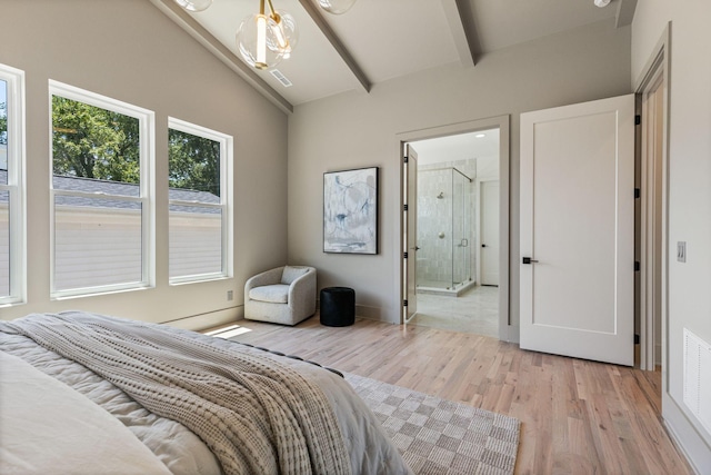 2801B W Kirkwood Ave, Nashville, TN 37204 - bedroom with light wood-style flooring, beamed ceiling, and ensuite bath
