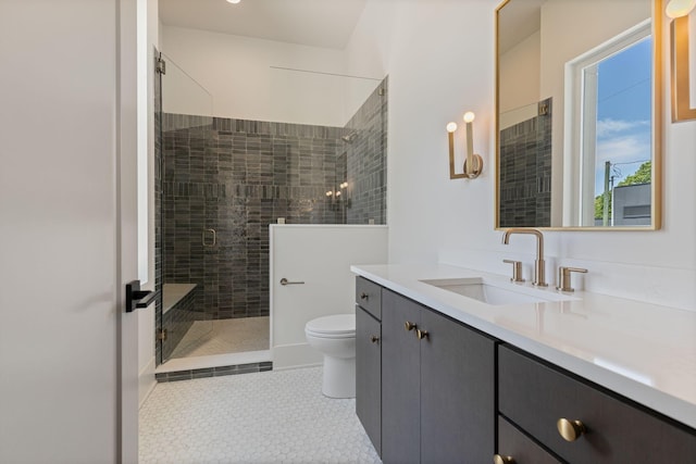 2801B W Kirkwood Ave, Nashville, TN 37204 - bathroom featuring toilet, vanity, a shower stall, and tile patterned flooring
