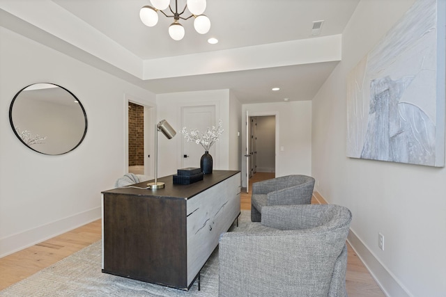 2801B W Kirkwood Ave, Nashville, TN 37204 - home office with light wood-type flooring, baseboards, a chandelier, and recessed lighting