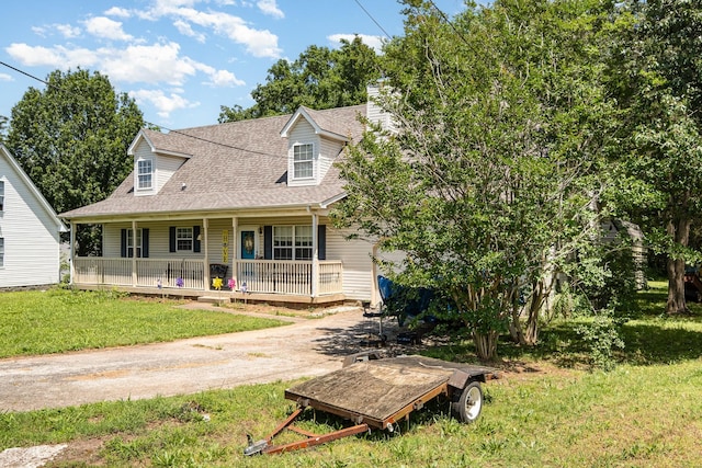 124 Gale Ln, La Vergne, TN 37086 - view of front facade featuring a porch, roof with shingles, a front lawn, and a chimney