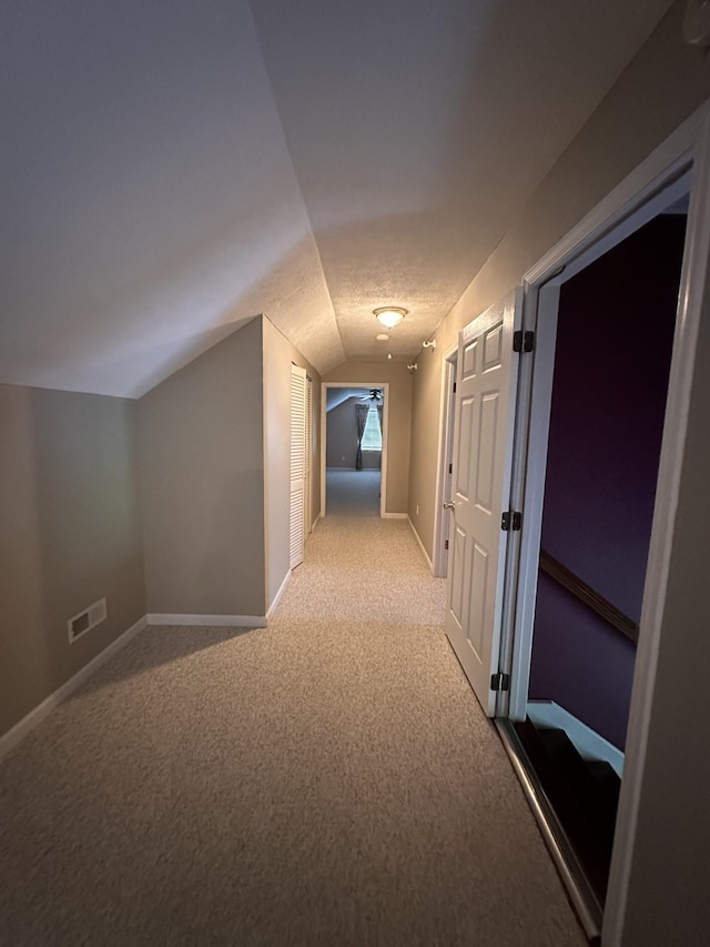 95 Dundee Cir, Mcminnville, TN 37110 - hall featuring vaulted ceiling, carpet flooring, and baseboards