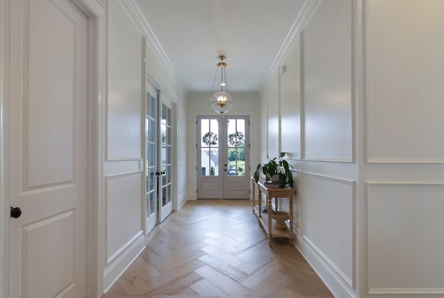 4761 Woodrow Pl, Arrington, TN 37014 - doorway to outside with french doors, a decorative wall, and crown molding