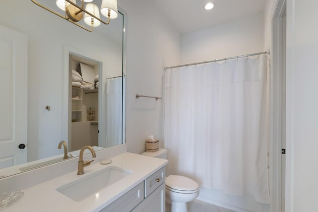 4761 Woodrow Pl, Arrington, TN 37014 - bathroom with vanity, toilet, shower / bath combination with curtain, and recessed lighting