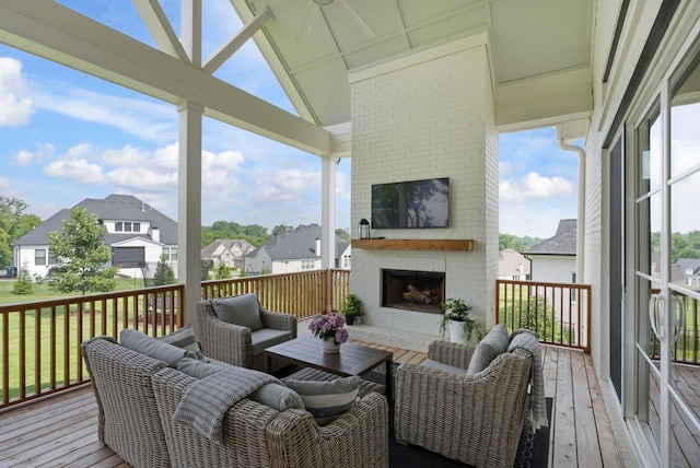 4761 Woodrow Pl, Arrington, TN 37014 - deck featuring an outdoor living space with a fireplace and a residential view