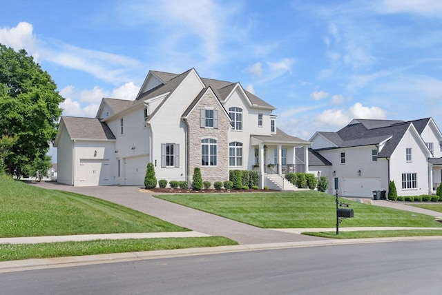 4761 Woodrow Pl, Arrington, TN 37014 - french country inspired facade with stone siding, an attached garage, a front lawn, and driveway