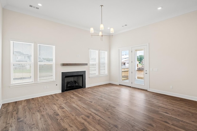 7503 Old Nashville Rd, Fairview, TN 37062 - unfurnished living room featuring a chandelier, wood finished floors, a fireplace, and recessed lighting