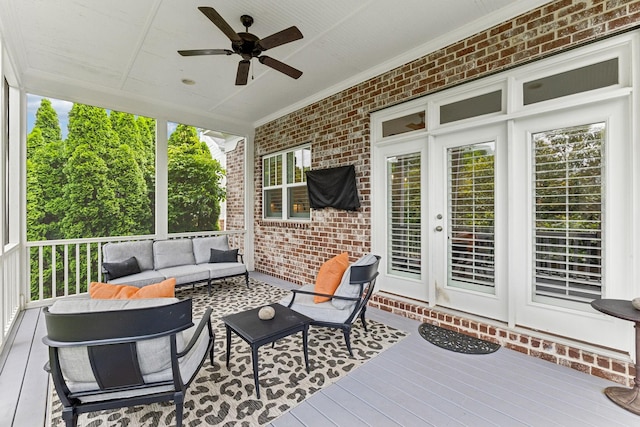 6086 Maysbrook Ln, Franklin, TN 37064 - deck with an outdoor hangout area and a ceiling fan