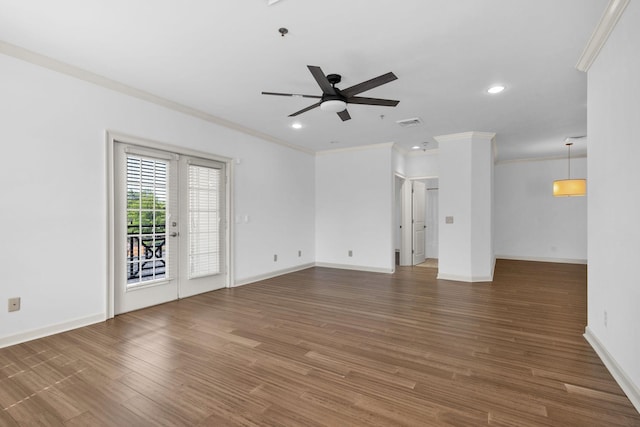 1010 16th Ave S Unit 301, Nashville, TN 37212 - empty room with ornamental molding, a ceiling fan, recessed lighting, baseboards, and wood finished floors