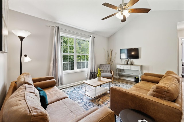 215 Azalea Dr, Oak Grove, KY 42262 - living room featuring lofted ceiling, wood finished floors, a ceiling fan, and baseboards