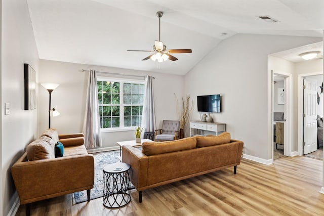 215 Azalea Dr, Oak Grove, KY 42262 - living area featuring light wood-type flooring, lofted ceiling, a ceiling fan, and baseboards