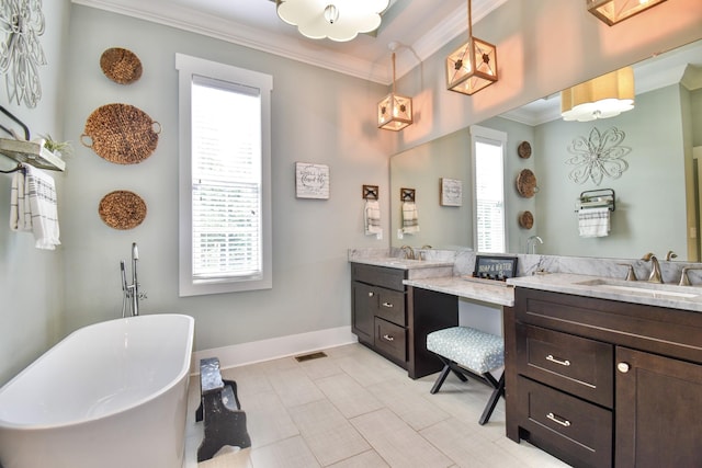 2914 Chasepointe Pl, Columbia, TN 38401 - full bath with a soaking tub, double vanity, crown molding, and baseboards