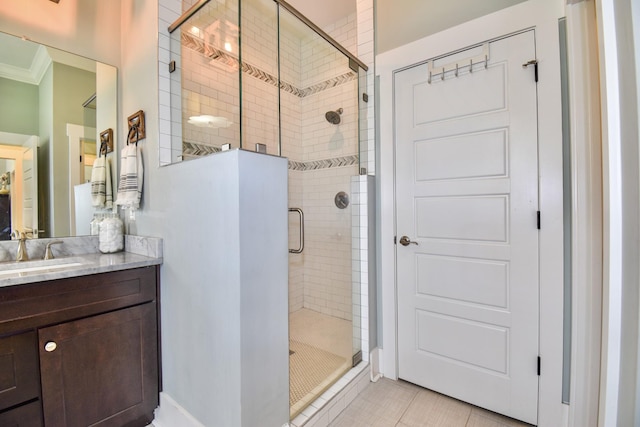 2914 Chasepointe Pl, Columbia, TN 38401 - full bath featuring vanity, a shower stall, crown molding, and tile patterned flooring