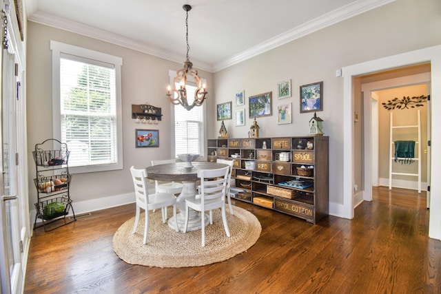 2914 Chasepointe Pl, Columbia, TN 38401 - dining area with a chandelier, crown molding, dark wood finished floors, and baseboards