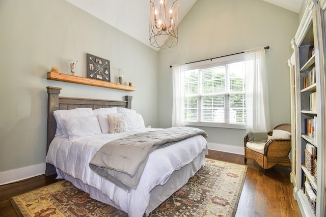 2914 Chasepointe Pl, Columbia, TN 38401 - bedroom featuring wood finished floors, a chandelier, baseboards, and high vaulted ceiling