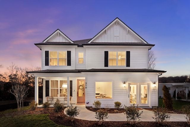 118 Portico Pl, La Vergne, TN 37086 - rear view of property featuring a porch, board and batten siding, and roof with shingles