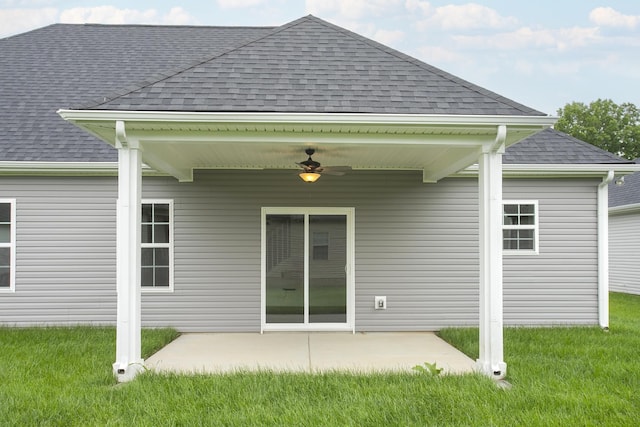 324 Fieldstone Ln, Springfield, TN 37172 - back of property with a shingled roof, a patio, a ceiling fan, and a yard