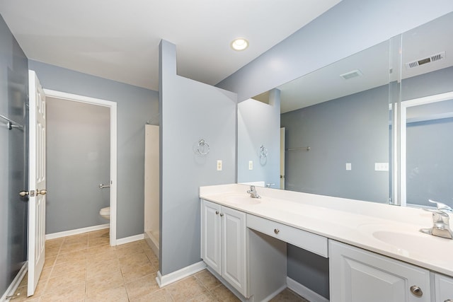 443 Lazy Creek Ln, Nashville, TN 37211 - bathroom with double vanity, toilet, tile patterned flooring, a shower, and baseboards