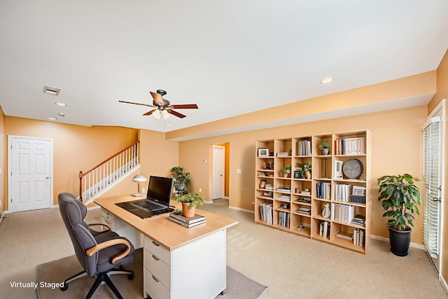 443 Lazy Creek Ln, Nashville, TN 37211 - office area with light carpet, a ceiling fan, baseboards, and recessed lighting
