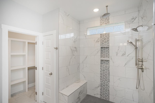 302 Fieldstone Ln, Springfield, TN 37172 - full bathroom featuring marble finish flooring, a walk in shower, and recessed lighting