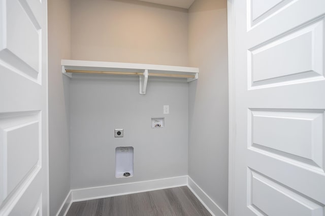 340 Fieldstone Ln, Springfield, TN 37172 - laundry room with electric dryer hookup, hookup for a washing machine, baseboards, and dark wood-style flooring