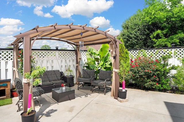 304 Hank Aaron Cv, La Vergne, TN 37086 - fenced backyard with an outdoor living space, a pergola, and a patio area