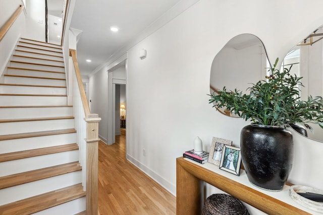423A American Rd, Nashville, TN 37209 - stairs featuring wood finished floors, baseboards, and recessed lighting