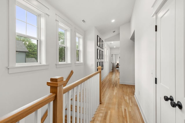423A American Rd, Nashville, TN 37209 - corridor featuring light wood finished floors, an upstairs landing, baseboards, and recessed lighting
