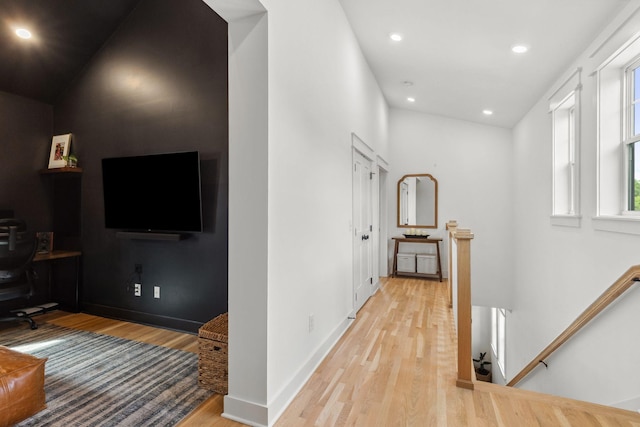 423A American Rd, Nashville, TN 37209 - hallway featuring light wood-style flooring, recessed lighting, an upstairs landing, and baseboards
