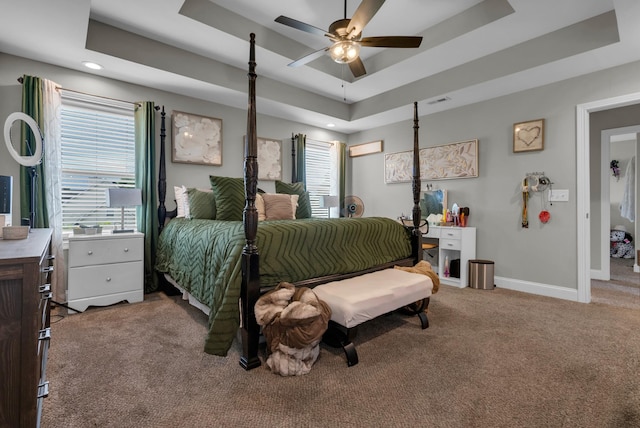 3555 Neena Ct, Clarksville, TN 37042 - bedroom featuring carpet, a raised ceiling, baseboards, recessed lighting, and a ceiling fan