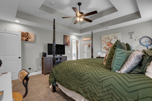 3555 Neena Ct, Clarksville, TN 37042 - bedroom with a raised ceiling, light colored carpet, baseboards, recessed lighting, and ceiling fan