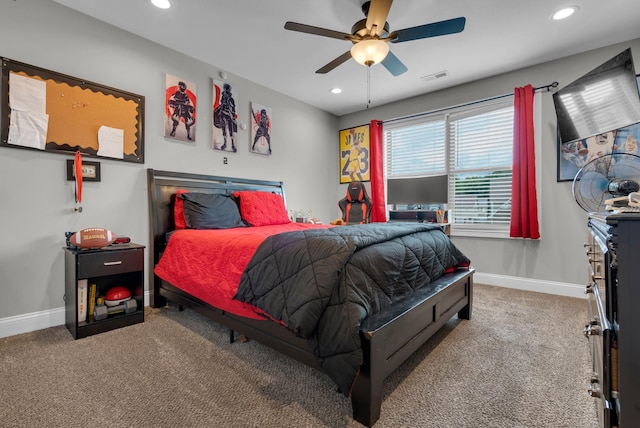 3555 Neena Ct, Clarksville, TN 37042 - carpeted bedroom featuring baseboards, recessed lighting, and ceiling fan