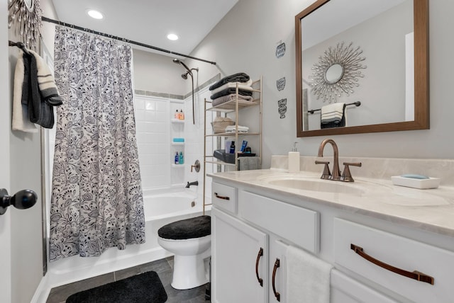 3555 Neena Ct, Clarksville, TN 37042 - full bathroom featuring vanity, shower / bath combo, toilet, tile patterned floors, and recessed lighting